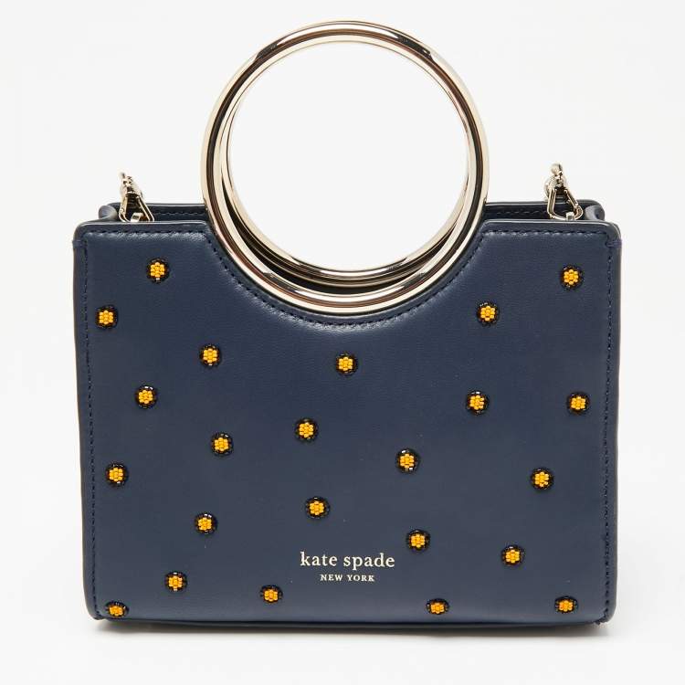 مملوكة مسبقًا Kate Spade Navy Blue Leather Mini Embellished Panther Sam Brace Satchel 