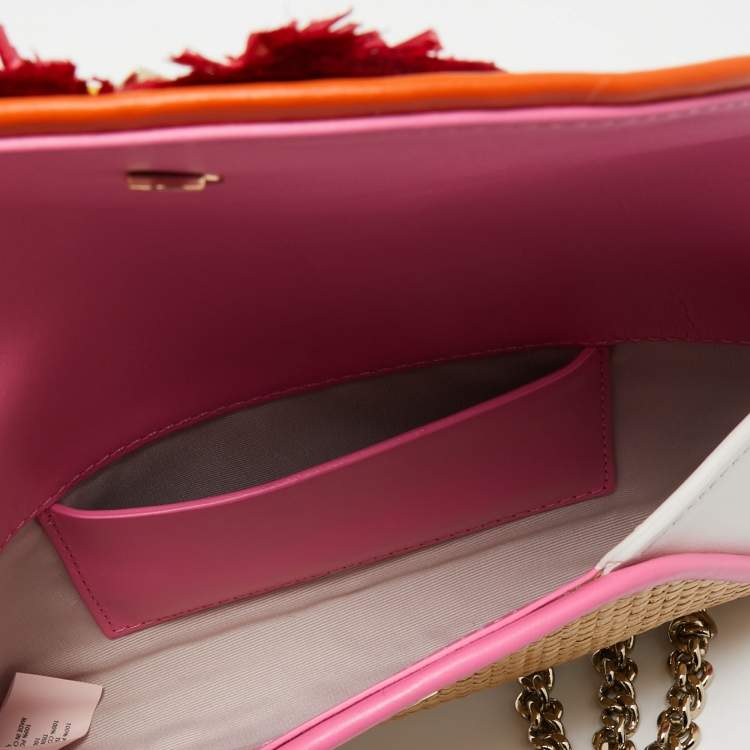 Pre Owned Kate Spade Multicolor oven Raffia and Leather Spademals Preeny Peacock Chain Clutch