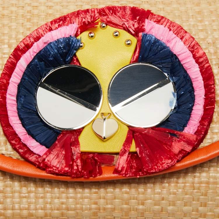 Pre Owned Kate Spade Multicolor oven Raffia and Leather Spademals Preeny Peacock Chain Clutch