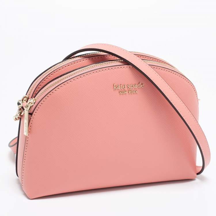 Pre Owned Kate Spade Pink Leather Spencer Small Double Zip Crossbody Bag