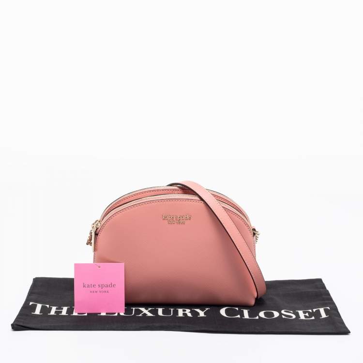 Pre Owned Kate Spade Pink Leather Spencer Small Double Zip Crossbody Bag
