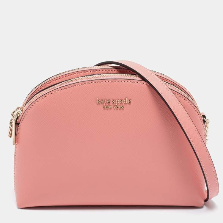 Pre Owned Kate Spade Pink Leather Spencer Small Double Zip Crossbody Bag