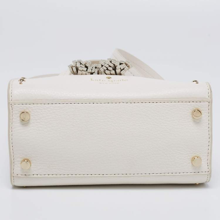Pre Owned Kate Spade White Leather Holden Street Lanie Studded Tassel Tote