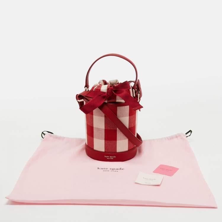 Pre Owned Kate Spade Red/White Canvas and Leather Small Picnic Gingham Bucket Bag