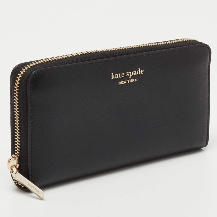 Pre Owned Kate Spade Black Leather Spencer Zip Around Wallet