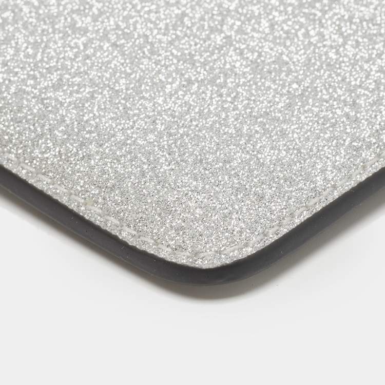 Pre Owned Kate Spade Metallic Silver Glitter Fabric Card Case