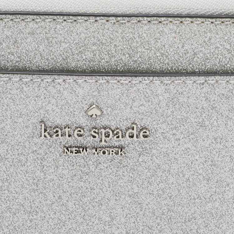 Pre Owned Kate Spade Metallic Silver Glitter Fabric Card Case