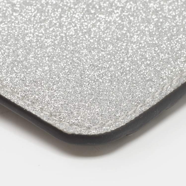 Pre Owned Kate Spade Metallic Silver Glitter Fabric Card Case