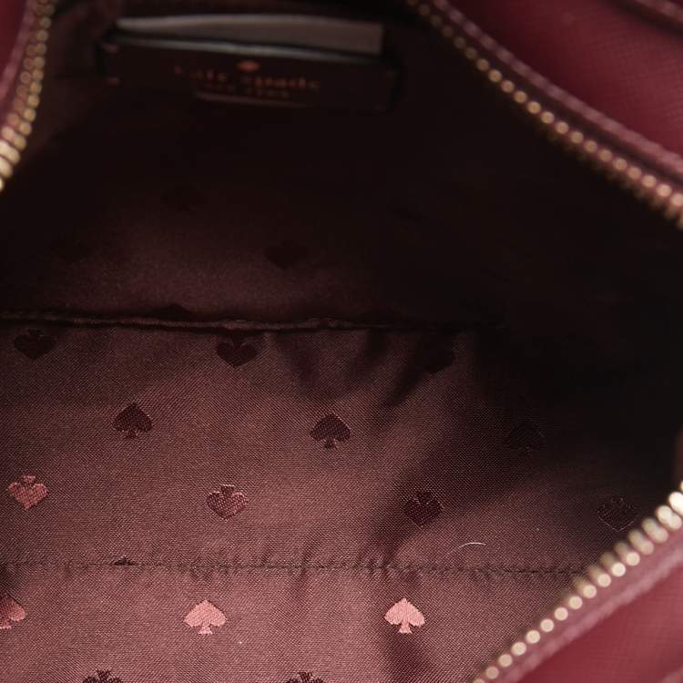 Pre Owned Kate Spade Burgundy Floral Print Leather Tinsel Satchel