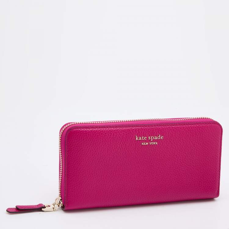 Pre Owned Kate Spade Pink Leather Zip Around Wallet