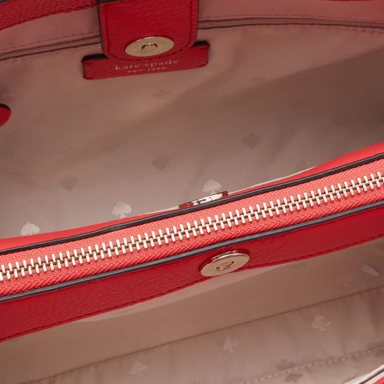 Pre Owned Kate Spade Coral Red Leather Jackson Medium Triple Compartment Satchel
