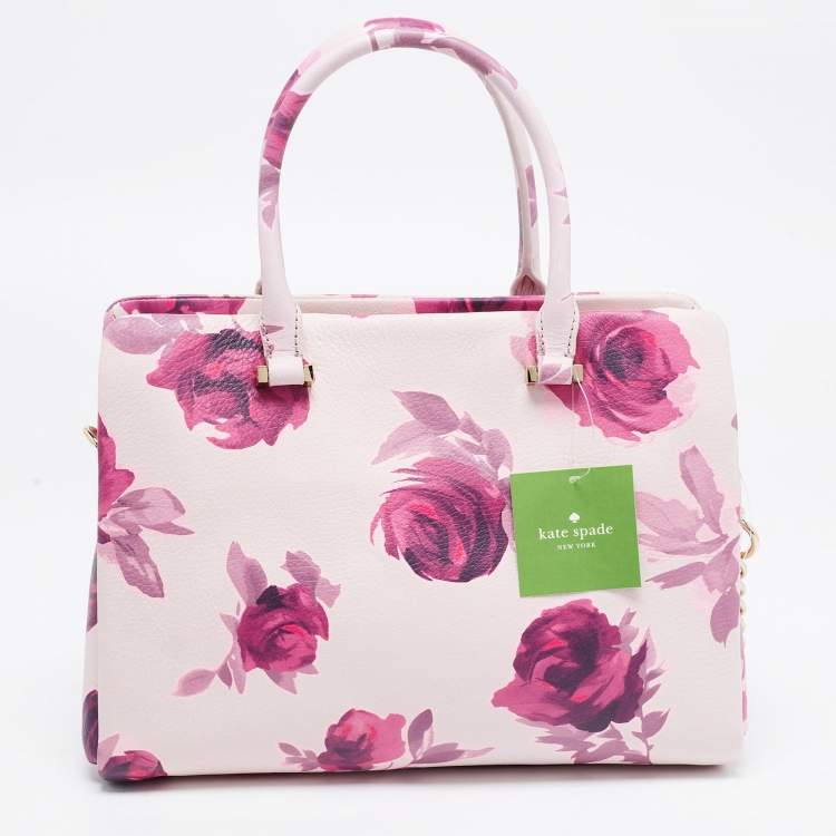 Pre Owned Kate Spade Pink Leather Emerson Place Roses Olivera Satchel