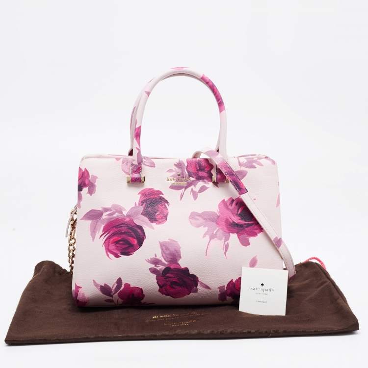 Pre Owned Kate Spade Pink Leather Emerson Place Roses Olivera Satchel