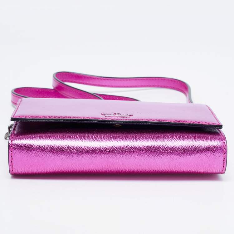 Pre Owned Kate Spade Metallic Pink Leather Cedar Street Cami Crossbody Bag