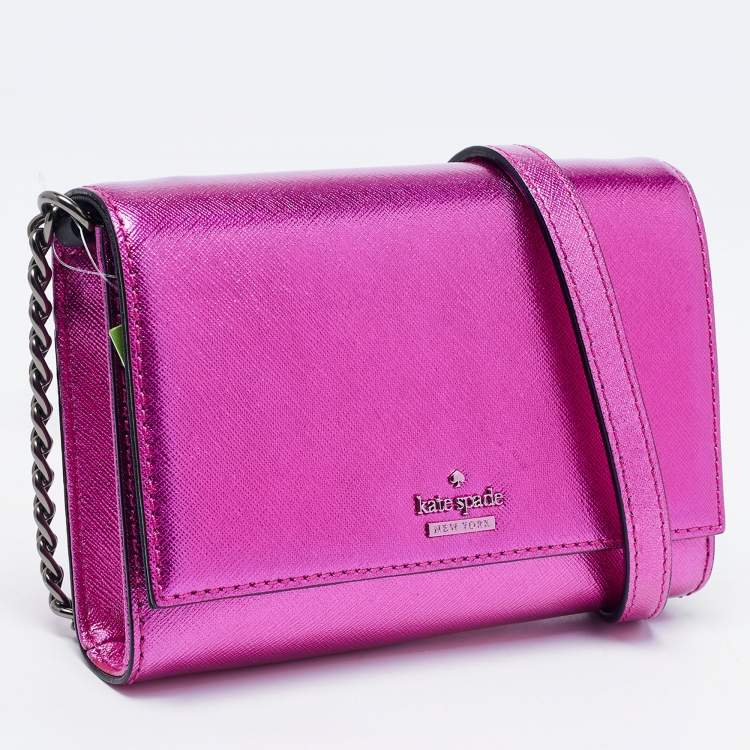 Pre Owned Kate Spade Metallic Pink Leather Cedar Street Cami Crossbody Bag