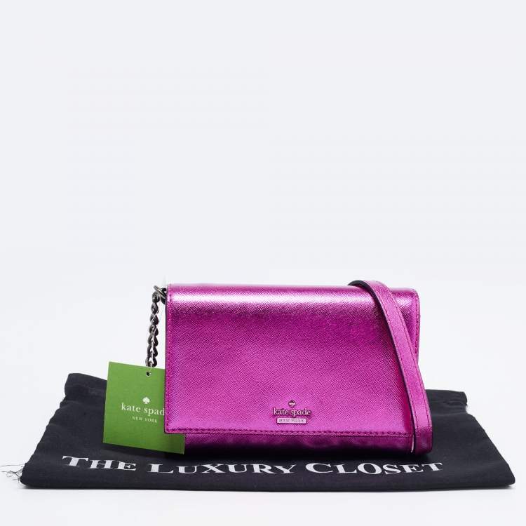 Pre Owned Kate Spade Metallic Pink Leather Cedar Street Cami Crossbody Bag