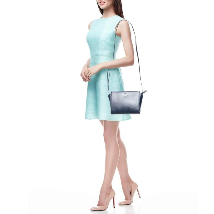 Pre Owned Kate Spade Blue Leather Hayden Grand Street Crossbody Bag