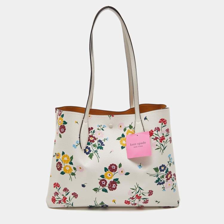 Pre Owned Kate Spade White Floral Print Coated Canvas Shopper Tote