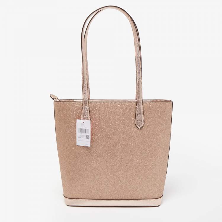 Pre Owned Kate Spade Rose Gold Glitter Fabric and Leather Tinsel Tote