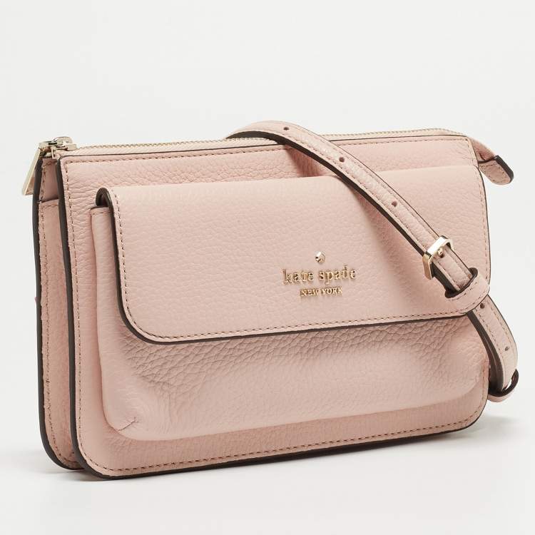 Pre Owned Kate Spade Rose Smoke Pebbled Leather Small Leila Crossbody Bag