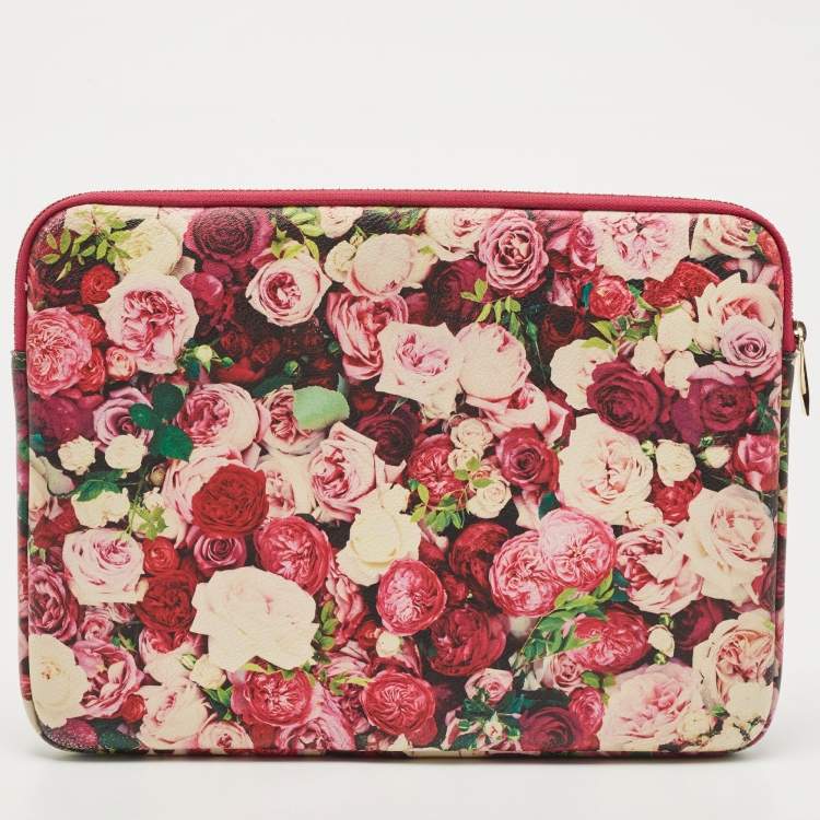 Pre Owned Kate Spade Pink Floral Print Leather Laptop Sleeve 