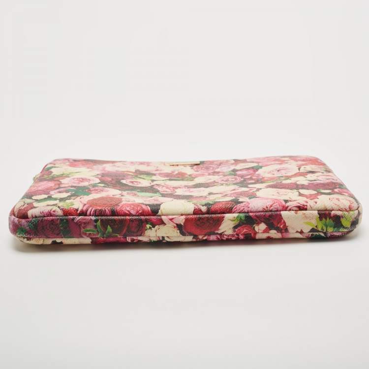 Pre Owned Kate Spade Pink Floral Print Leather Laptop Sleeve 