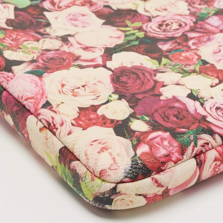 Pre Owned Kate Spade Pink Floral Print Leather Laptop Sleeve 