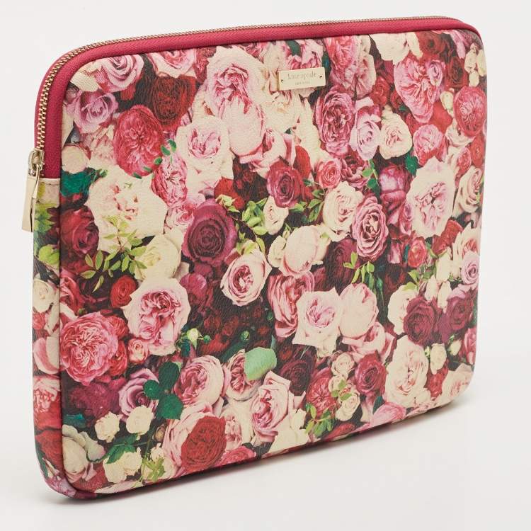 Pre Owned Kate Spade Pink Floral Print Leather Laptop Sleeve 