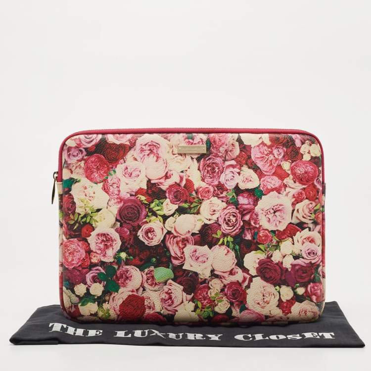 Pre Owned Kate Spade Pink Floral Print Leather Laptop Sleeve 
