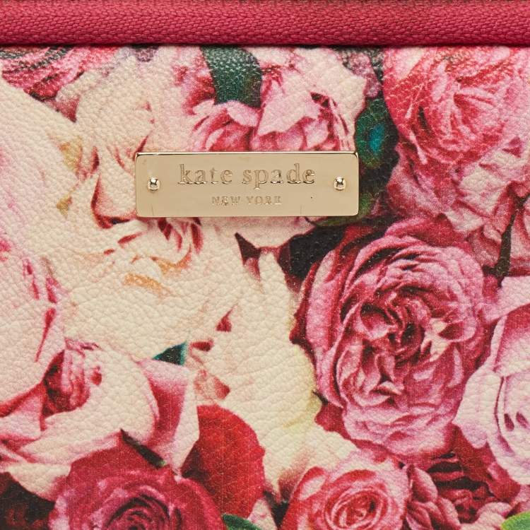 Pre Owned Kate Spade Pink Floral Print Leather Laptop Sleeve 