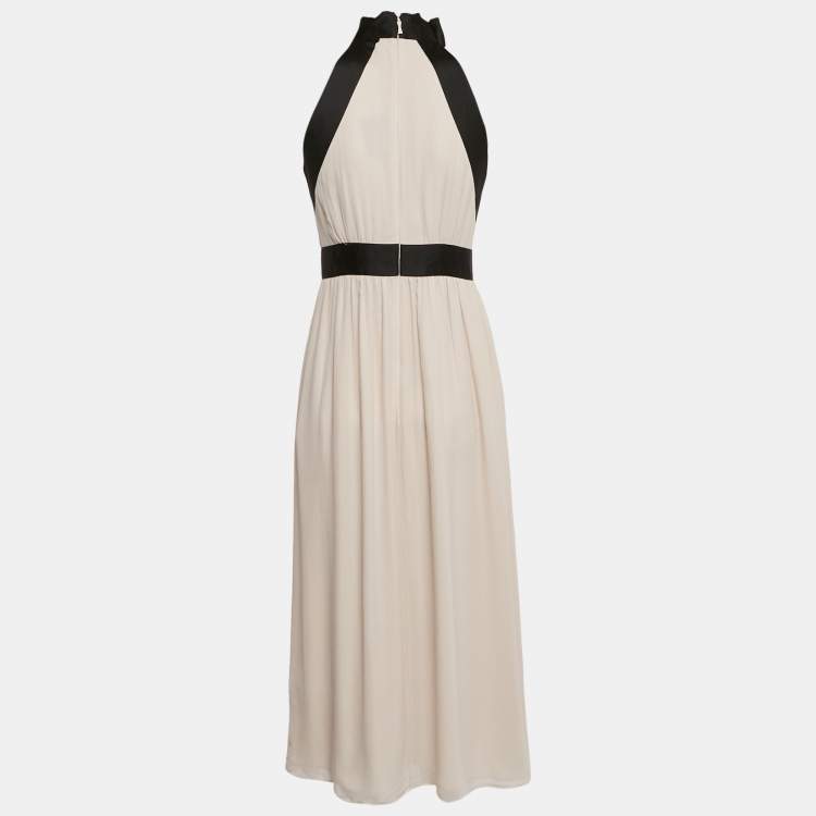 Pre Owned Kate Spade Beige/Black Silk Sleeveless Mini Dress S