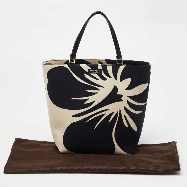Pre Owned Kate Spade Black/White Hibiscus Printed Canvas Tote