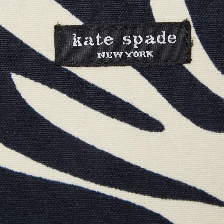 Pre Owned Kate Spade Black/White Hibiscus Printed Canvas Tote