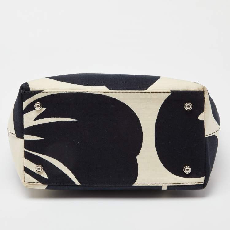 Pre Owned Kate Spade Black/White Hibiscus Printed Canvas Tote