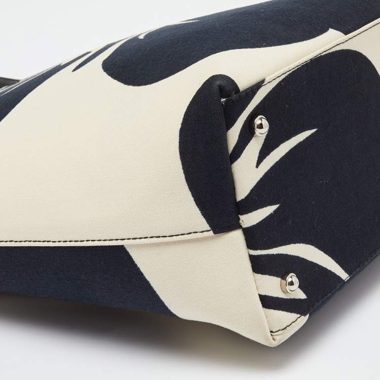 Pre Owned Kate Spade Black/White Hibiscus Printed Canvas Tote