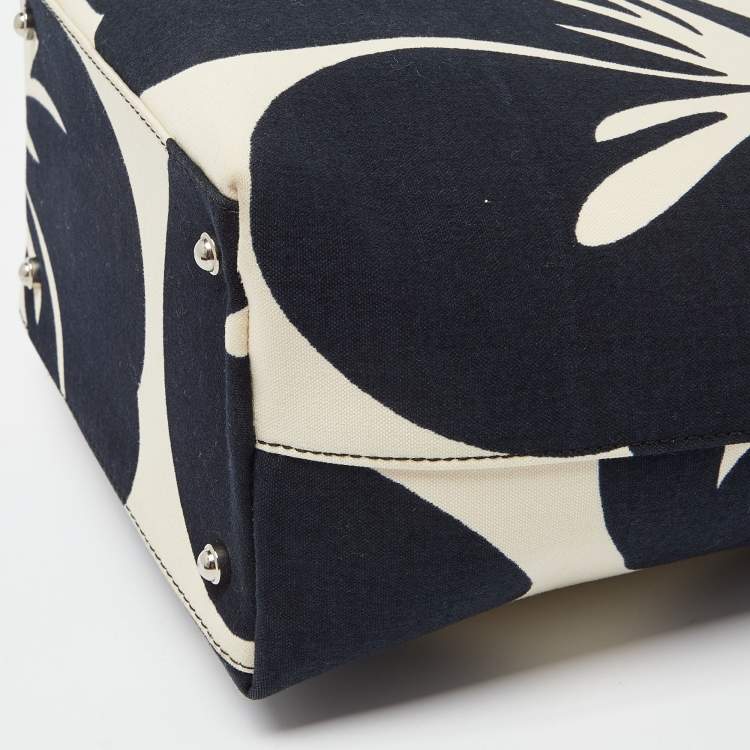 Pre Owned Kate Spade Black/White Hibiscus Printed Canvas Tote
