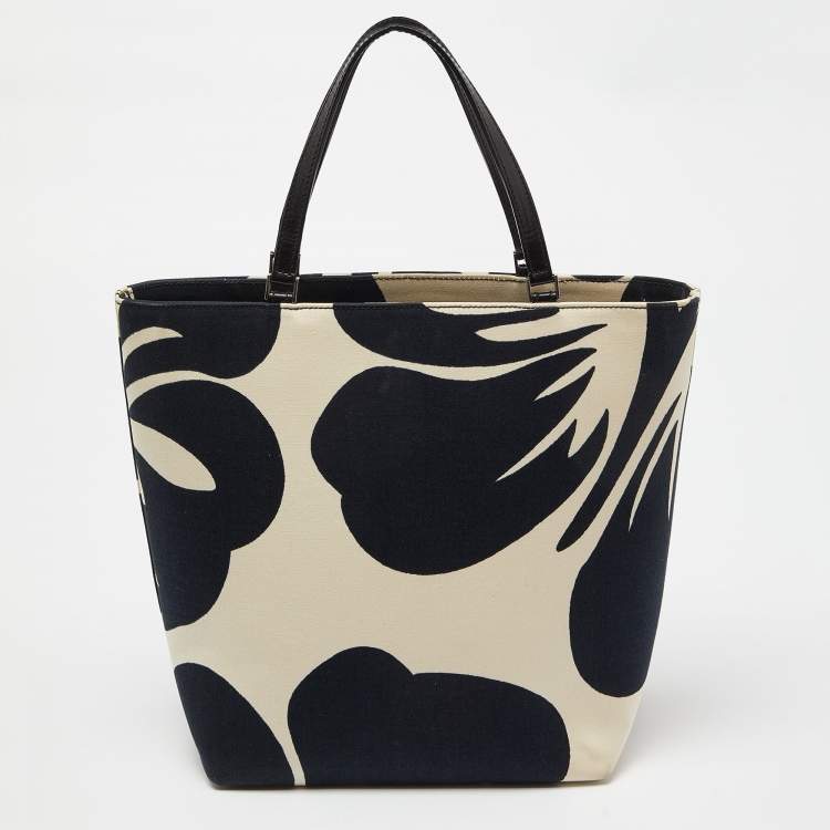 Pre Owned Kate Spade Black/White Hibiscus Printed Canvas Tote