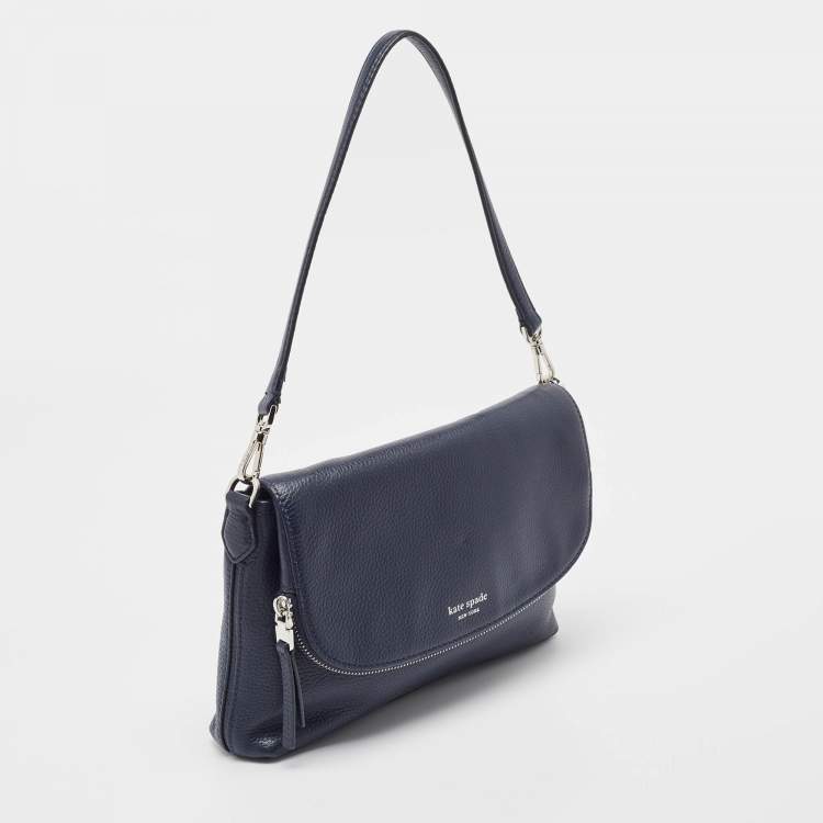 Pre Owned Kate Spade Navy Blue Leather Polly Shoulder Bag