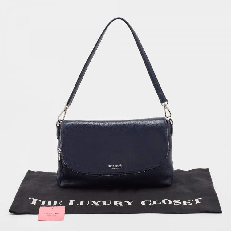 Pre Owned Kate Spade Navy Blue Leather Polly Shoulder Bag