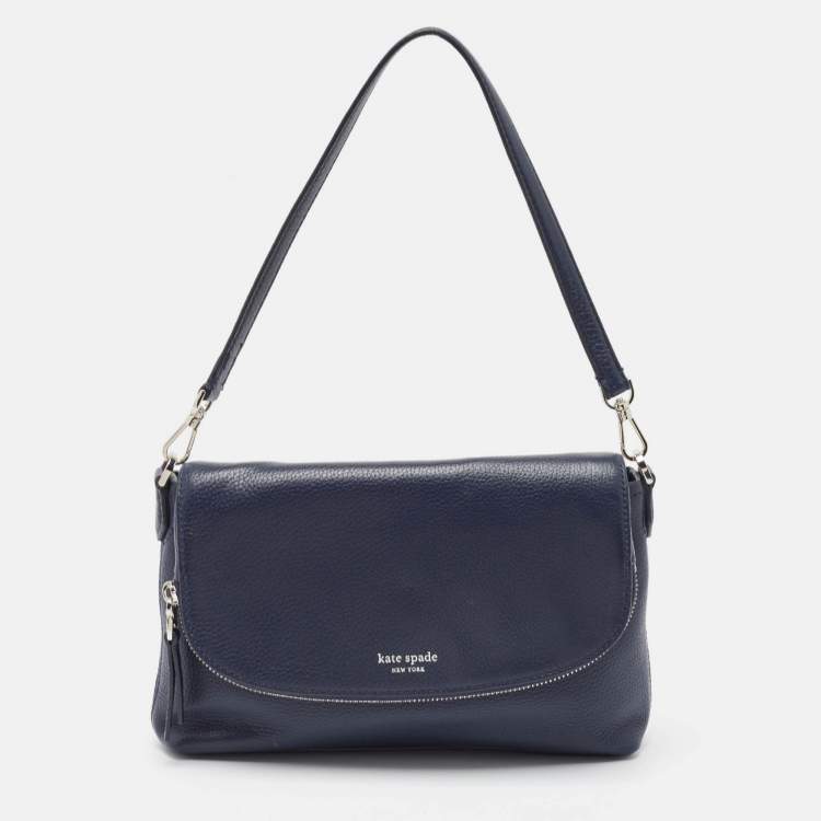 Pre Owned Kate Spade Navy Blue Leather Polly Shoulder Bag