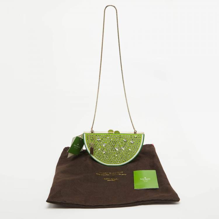 Pre Owned Kate Spade Green Acrylic Slice of Lime Crystals Chain Clutch