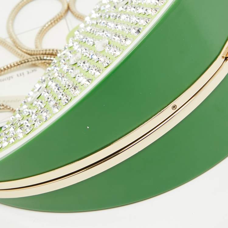 Pre Owned Kate Spade Green Acrylic Slice of Lime Crystals Chain Clutch