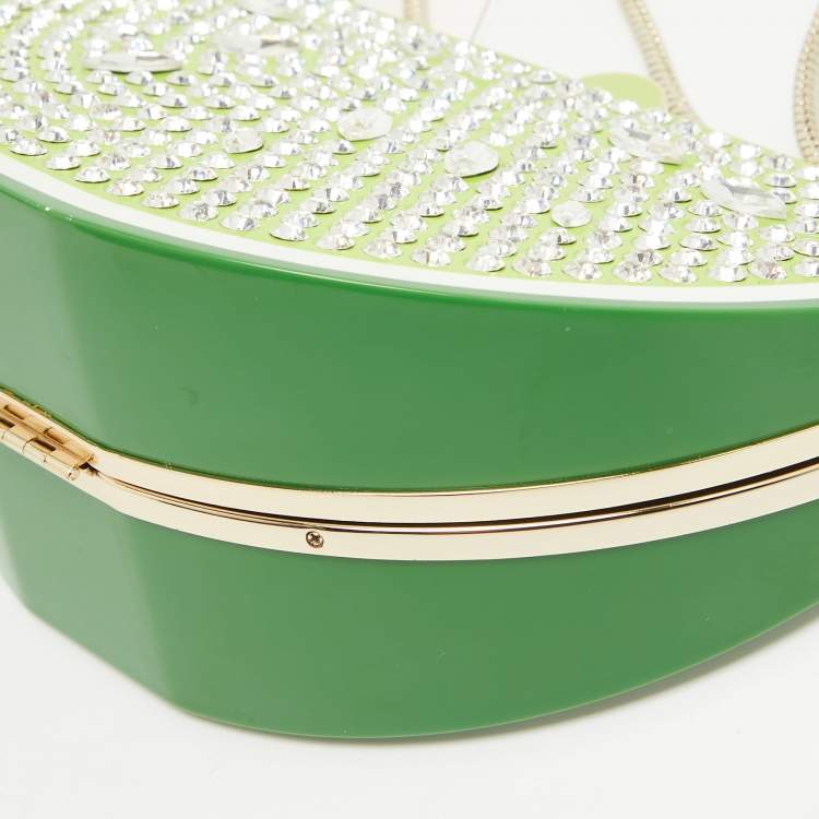 Pre Owned Kate Spade Green Acrylic Slice of Lime Crystals Chain Clutch