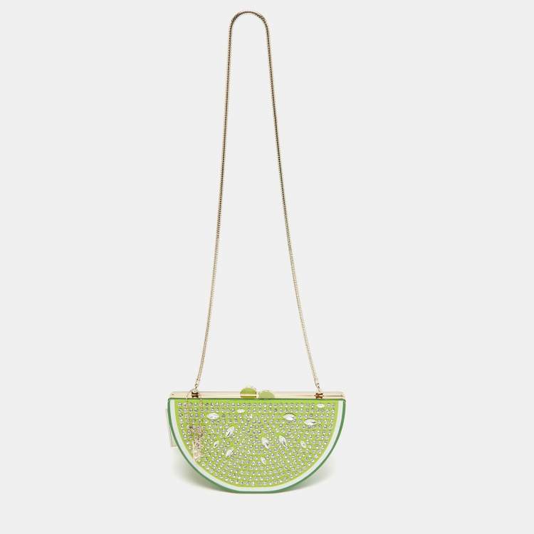 Pre Owned Kate Spade Green Acrylic Slice of Lime Crystals Chain Clutch