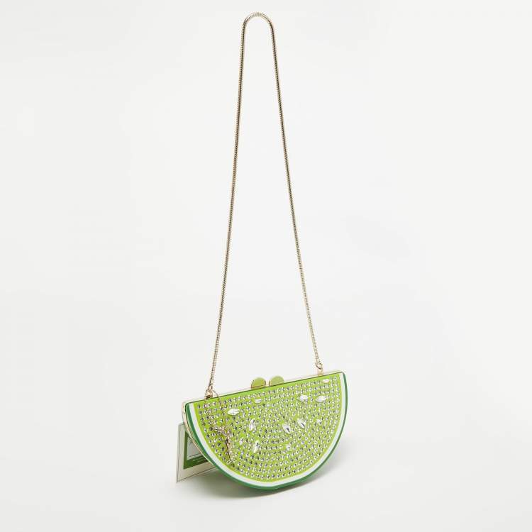 Pre Owned Kate Spade Green Acrylic Slice of Lime Crystals Chain Clutch