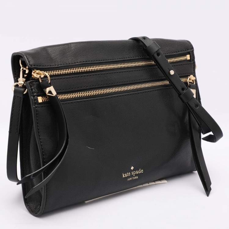 Pre Owned Kate Spade Black Leather Social Butterfly Skyler Crossbody Bag