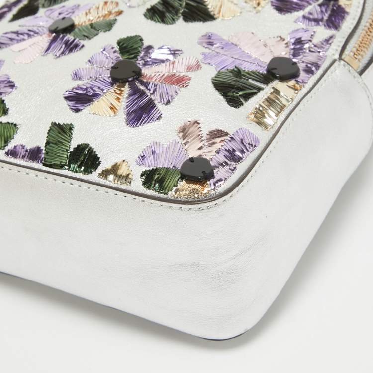 Pre Owned Kate Spade Silver Leather Mini Amelia Floral Convertible Backpack