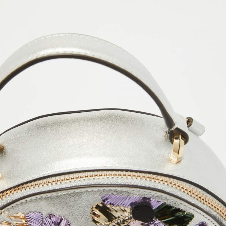 Pre Owned Kate Spade Silver Leather Mini Amelia Floral Convertible Backpack