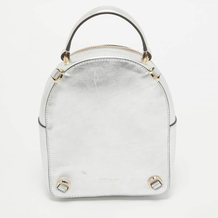 Pre Owned Kate Spade Silver Leather Mini Amelia Floral Convertible Backpack