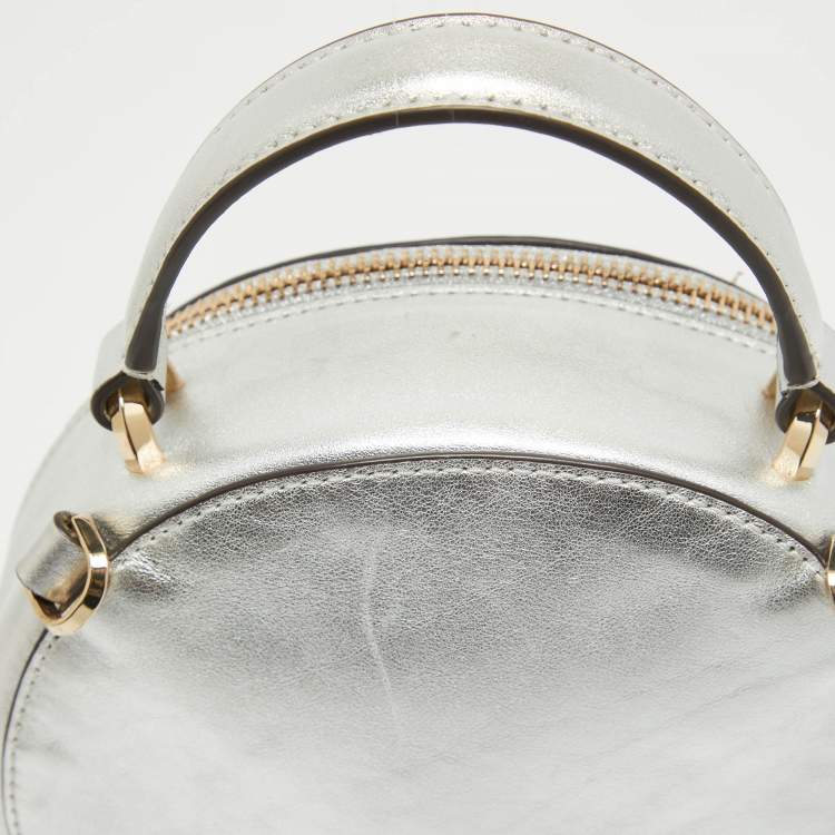 Pre Owned Kate Spade Silver Leather Mini Amelia Floral Convertible Backpack